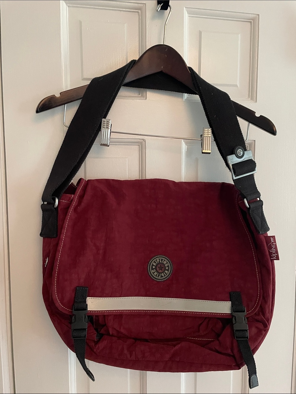 Kipling Wine Red Messenger Bag with Black Strap